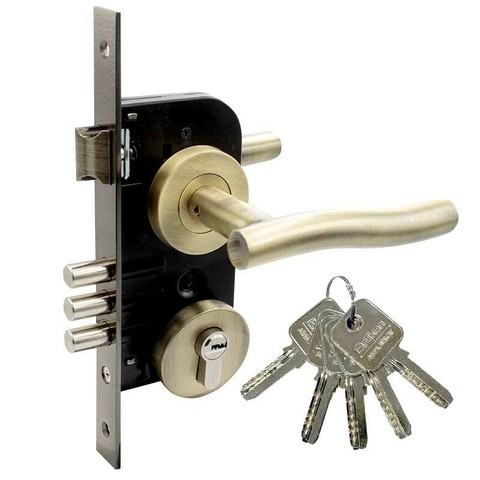 Cerradura manija soprano tide laton antiguo 3 bulones 70mm reversible SPP